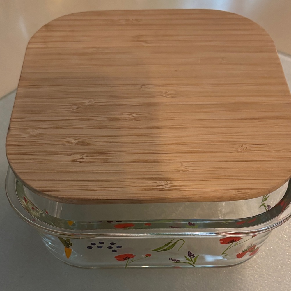 Anthropologie Glass Food Storage Container with Bamboo Lid